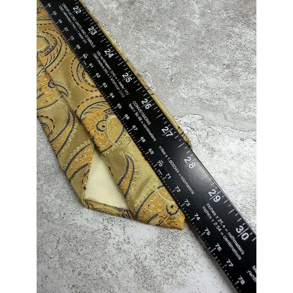 Altea Tie Mens One Size Gold Paisley 100% Silk Jacquard Embroidered Italy